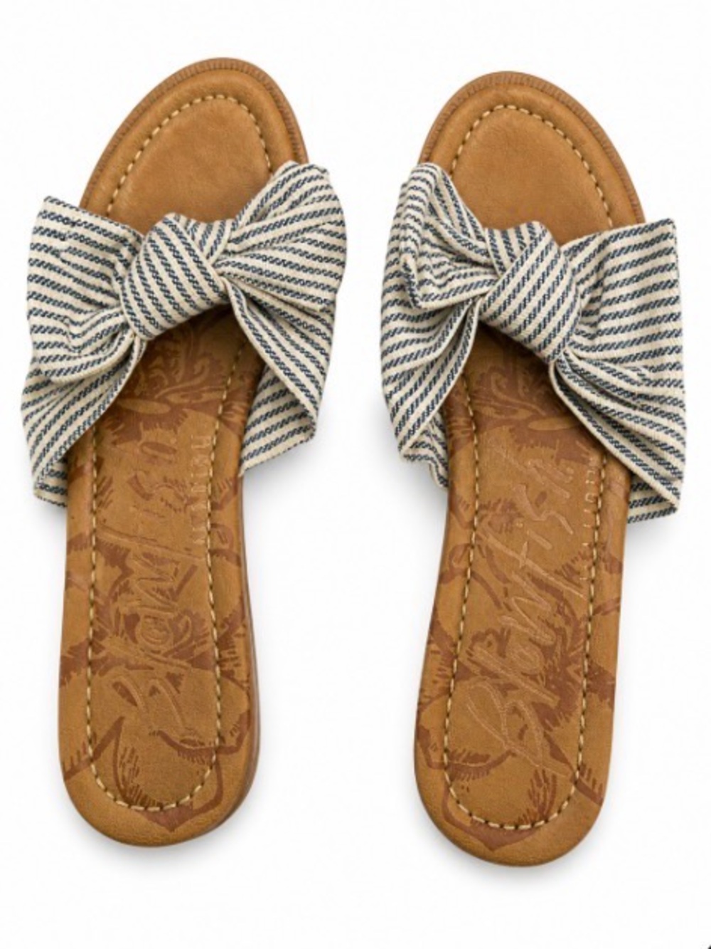 Striped Bow Slide Sandals in Tan and Navy Stripe -Size 9